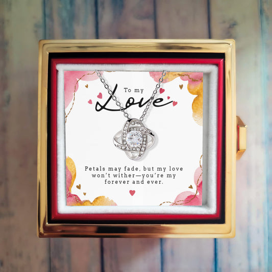 To my Love-Rotating Rose Box with Love Knot Necklace