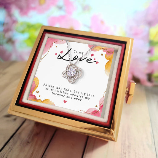 To my Love-Rotating Rose Box with Love Knot Necklace